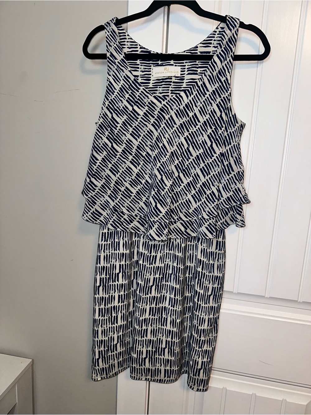 Amanda Uprichard 100% Silk Size Small Navy and White Printed Layered Dress - Picture 2 of 11